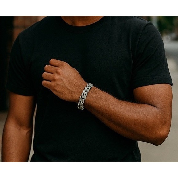 Iced out Miami Cuban link bracelet Silver‎ Plated 8” Long 14mm Wide